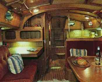 Looking aft through the large main cabin gives an idea of the size and
    beauty of the Baba 40's interior.