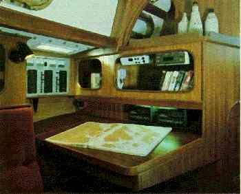 The navigation area is located on the port side facing aft.